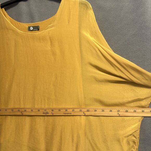 Made In Italy Silk Blend Dolman Top Sheer Lined Size M Gold Lagenlook Asymmetric - Picture 5 of 7
